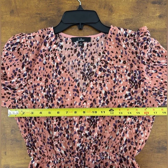 Lulus Size Small Dusty Rose Mauve Multi Print Mini Dress Half Sleeve V-Neck - Picture 7 of 8